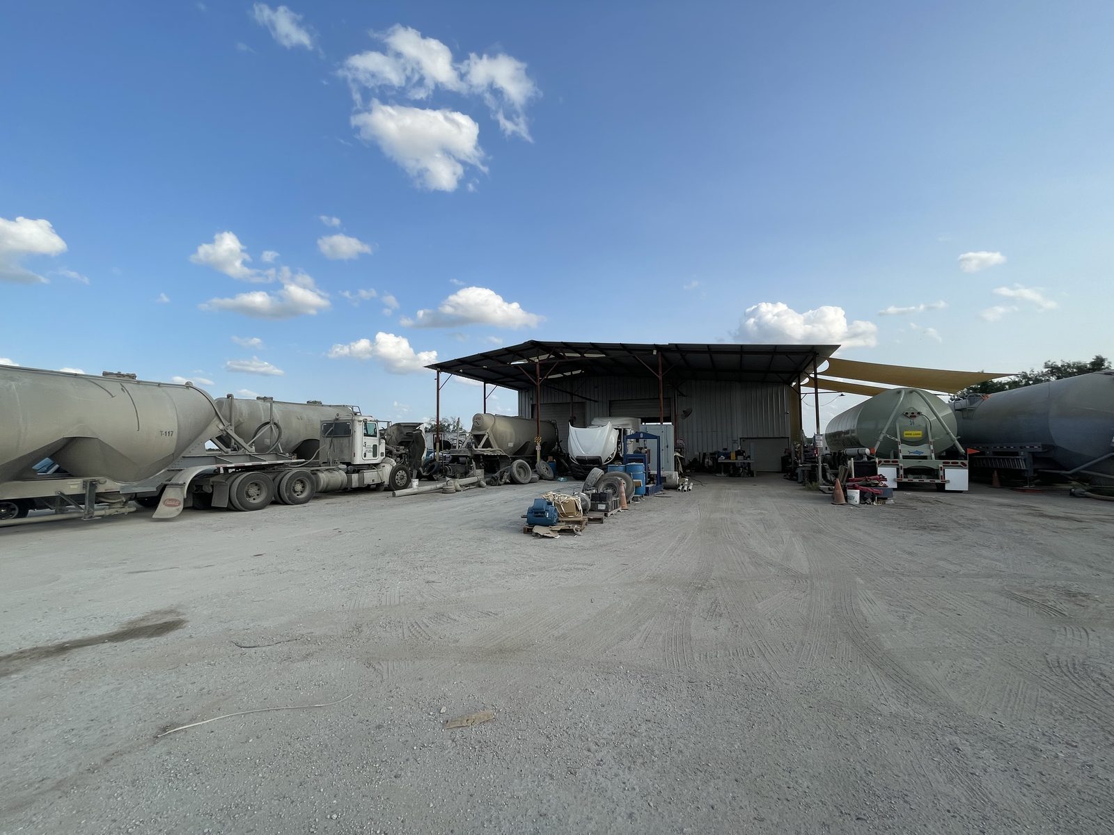The Eazy Trans yard and maintenance shop in Von Ormy, Texas